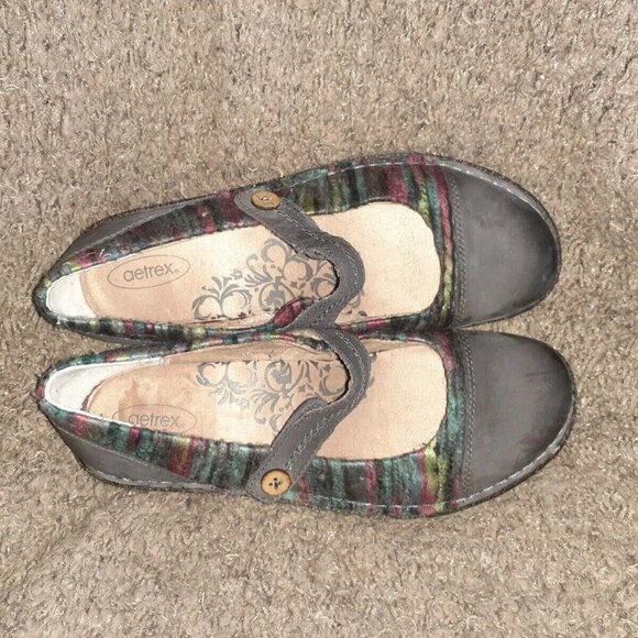 AETREX JANINE-Charcoal Sweater Leather Mary Jane Wedge-Shoes-Sz 8.5-Near Mint - Picture 6 of 7